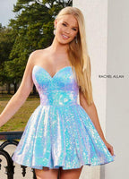 Style:40195 Rachel Allen Short Homecoming Dress Machine Sequined Full Skirt Discounted