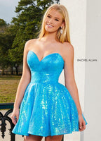 Style:40195 Rachel Allen Short Homecoming Dress Machine Sequined Full Skirt Discounted