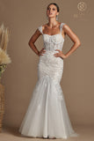 Style: JS924 Bridal Gown Boning in Bodice in Mermaid Style with Train White/Nude Flower Lace