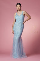 Style: A398 Nox Anabel Design Long Sleeveless Mermaid Dress with V-Neck Design  Prom Evening Party