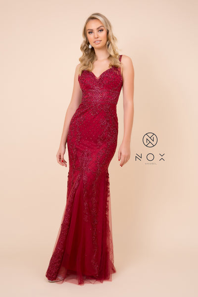 Style: A398 Nox Anabel Design Long Sleeveless Mermaid Dress with V-Neck Design  Prom Evening Party