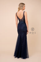 Style: A398 Nox Anabel Design Long Sleeveless Mermaid Dress with V-Neck Design  Prom Evening Party