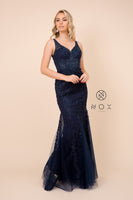 Style: A398 Nox Anabel Design Long Sleeveless Mermaid Dress with V-Neck Design  Prom Evening Party