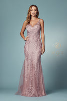 Style: A398 Nox Anabel Design Long Sleeveless Mermaid Dress with V-Neck Design  Prom Evening Party