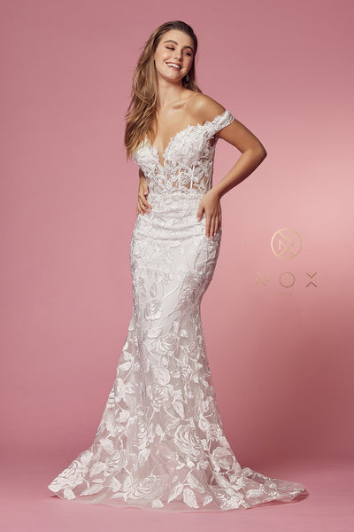 Style: C439W Mermaid Silhouette Sizes 4-14 White Wedding Gown Dress Train