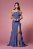 Style: E1005 Nox Anabel Bridesmaids ONE SHOULDER DRESS WITH OPEN SLIT IN THE FRONT AND ZIPPER ON THE BACK