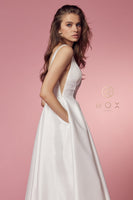 Style: E156W Nox Anabel White Wedding Gown Mermaid Syle Fitted Dress