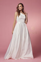 Style: E469 Satin Aline Dress with Pockets and a Touch of Shimmer Prom Wedding Gown