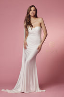 Style: E475W Nox Anabel Bridal Gown White Dress ONE SHOULDER DRAPE SLEEVE MERMAID LONG