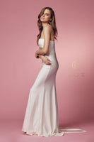 Style: E475W Nox Anabel Bridal Gown White Dress ONE SHOULDER DRAPE SLEEVE MERMAID LONG