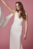 Style: E475W Nox Anabel Bridal Gown White Dress ONE SHOULDER DRAPE SLEEVE MERMAID LONG