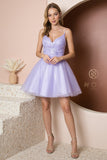 Style: E777 Homecoming Short  with V Neckline and Sequined Lace Bodice 00-14 Lilac, Navy blue