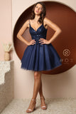 Style: E777 Homecoming Short  with V Neckline and Sequined Lace Bodice 00-14 Lilac, Navy blue