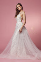 Style: F485W Long Mermaid Wedding Gown from Nox Anabel long Train with a Chiffon Overskirt