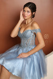 Style: F731 Lace Appliqued Bodice Off Shoulder Zippered Back 00-16 Rose Gold, Red, Smoley Blue