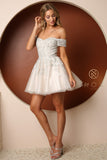 Style: H772 Off Shoulder Dress in Sizes 00-16 in White/Nude Homecoming Short