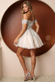 Style: H772 Off Shoulder Dress in Sizes 00-16 in White/Nude Homecoming Short