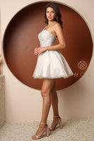 Style: H774 White/Nude Bany Doll Short One Shoulder Size 00 -16 Homecoming