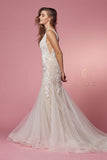 Style: JE917 Anabel Bridal Mermaid with Deep V Neckline and train Sizes 4-16 Nude with White Flowers