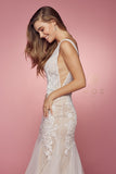 Style: JE917 Anabel Bridal Mermaid with Deep V Neckline and train Sizes 4-16 Nude with White Flowers