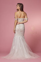 Style: JS924 Bridal Gown Boning in Bodice in Mermaid Style with Train White/Nude Flower Lace