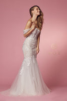 Style: JS924 Bridal Gown Boning in Bodice in Mermaid Style with Train White/Nude Flower Lace