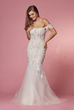 Style: JS924 Bridal Gown Boning in Bodice in Mermaid Style with Train White/Nude Flower Lace