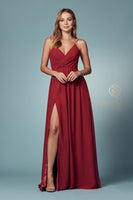 Style: R275 Bridesmaids, Evening, Formal, Gown, Dress, V-Nck Side Slit Burgundy, Green, Lt Gold, Rose