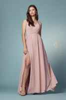 Style: R275 Bridesmaids, Evening, Formal, Gown, Dress, V-Nck Side Slit Burgundy, Green, Lt Gold, Rose