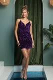 Style: R704  Sequin Short Fitted Dress Burgundy, Royal Blue, Green, Red, Purple Size 2-16