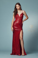 Style: S1016 DEEP V NECKLINE AND A HIGH SLIT SKIRT WITH SEQUIN DETAILS PROM PAGEANT