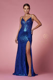 Style: S1016 DEEP V NECKLINE AND A HIGH SLIT SKIRT WITH SEQUIN DETAILS PROM PAGEANT