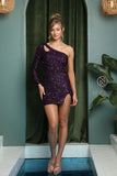 Style: S776 One shoulder sequin dress Gown with Front Slit 00-16 Black, Purple, Red