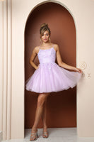 Style: T718 Homecoming Dance Baby Doll Dress Short Sizes 2-16 Lilac, Navy, Powder Blue, and White