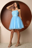 Style: T718 Homecoming Dance Baby Doll Dress Short Sizes 2-16 Lilac, Navy, Powder Blue, and White