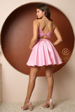 Style: T733 Candy Pink Short Dress for Homecoming. Lace appliqued with pockets 00-16