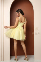 Style: T744 Bustier corset fit bodice and flare short dress gown 00-14 Lemon